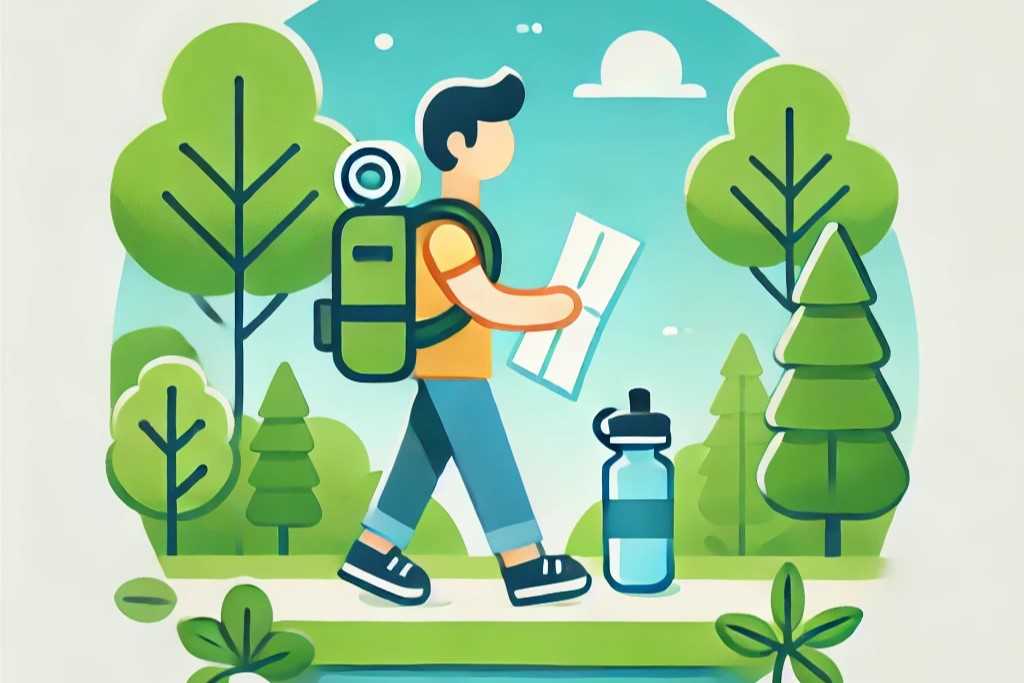 Una semplice illustrazione di un turista responsabile in una natura